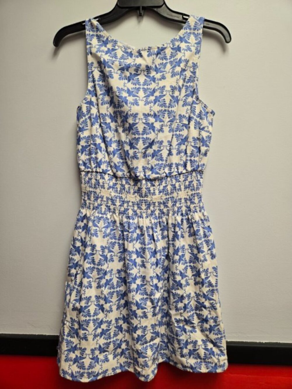 NWT Universal Thread Blue Floral Smocked Mini Dress S Back Tie Cotton Rayon